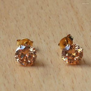 Boucles d'oreilles à clous en acier inoxydable 316 L, couleur or, placage sous vide, sans décoloration, sans allergie, bijoux classiques en Zircon Champagne de 7mm