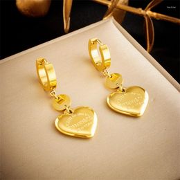 Boucles d'oreilles en acier inoxydable 316L mode bijoux fins texte sculpté Style Antique amoureux amour forme coeur pour les femmes cadeaux