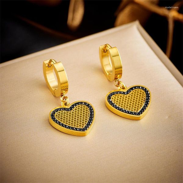 Pendientes de tuerca de acero inoxidable 316L, joyería fina de moda, estilo dulce, colgante Circular, circón, panal, forma de corazón para mujer