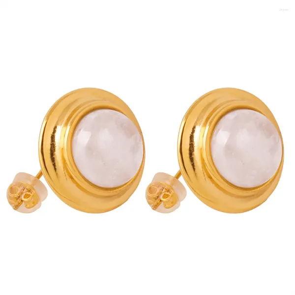 Pendientes de tuerca de acero inoxidable 316L, botón redondo de piedra blanca, joyería elegante para fiesta para mujer, accesorio de tendencia impermeable al por mayor