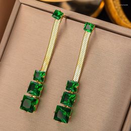 Stud -oorbellen 316L roestvrij staal lassen Wit groen vierkante zirkoon kwastjes voor vrouwen mode high sieraden feest cadeau e66