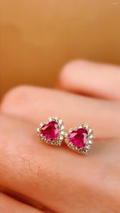 Boucles d'oreilles à clous en or massif 18 carats pour femmes, bijoux fins, rubis rouge naturel, diamants 0,43 ct, cadeaux d'anniversaire, 3350