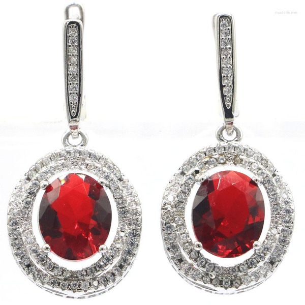 Boucles d'Oreilles Tige 35x16mm Arrivage Rubis Rouge Sang Topaze Bleue Suisse CZ Blanche Mariage Femme Argent