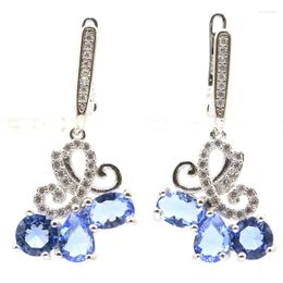 Boucles d'oreilles étalon 35x18 mm élégant 6,7 g riche Blue Violet Tanzanite White CZ Gift For Girls 925 Silver Daily Wear