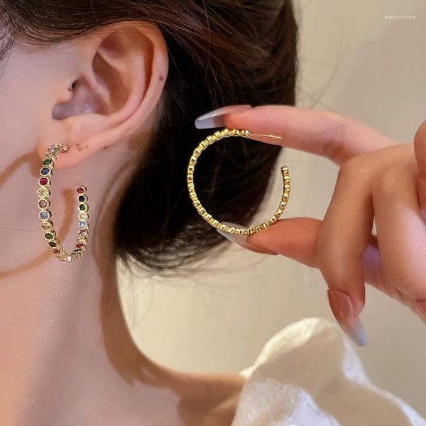 Boucles d'oreilles étalon 36 mm gros cerceau en cristal rond pour femmes cadeau de mode géométrique