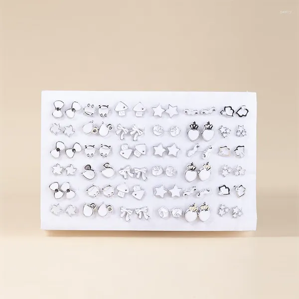 Pendientes de tuerca 36 par/set, estrella de corazón esmaltada en blanco y negro para mujeres y niñas, conjunto de resina de animales geométricos, regalos de joyería