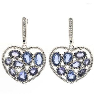 Boucles d'Oreilles Tige 36x22mm Superbe Coeur Iolite Violet Spinelle Rose Framboise Rhodolite Grenat Blanc CZ Femme Mariage Argent