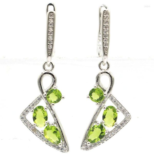 Boucles d'Oreilles Tiges 39x13mm Multicolore 4.5g Forme Trangle Vert Péridot Violet Tanzanite Blanc CZ Femelles Argent