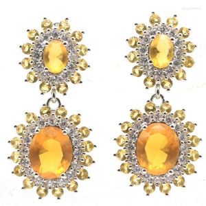 Boucles d'oreilles à tige 39x19mm Superbe doré citrine vert péridot riche bleu aigue-marine blanc CZ pour les femmes en argent sterling massif 925