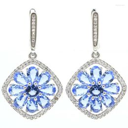 Boucles d'oreilles à tige 39X21mm Lovely Cute 8.1g Rich Blue Violet Tanzanite Women Engagement Silver Daily Wear