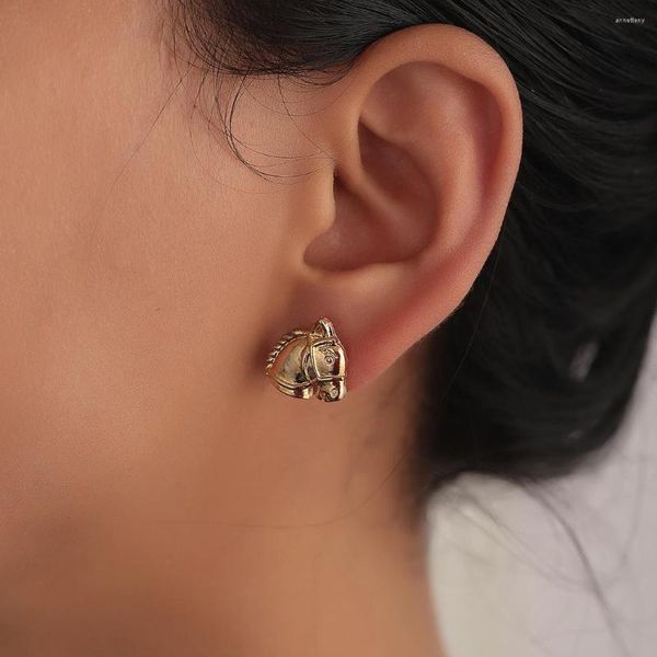 Boucles d'oreilles 3D Vintage cheval de guerre pour hommes femmes joli cadeau Punk Bijoux mignon Animal charme or Bijoux