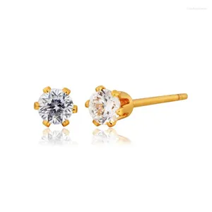 Stud Oorbellen 3mm schattig geel goud kleur zes klauw kleine CZ voor baby meisjes cadeau piercing dames heren sieraden bijoux