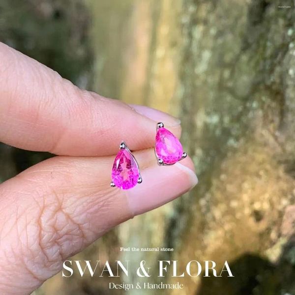 Pendientes de tuerca de topacio rosa Natural de 3MM para mujer, Plata de Ley 925 auténtica, regalo Vintage para mujer, joyería fina para prevenir alergias