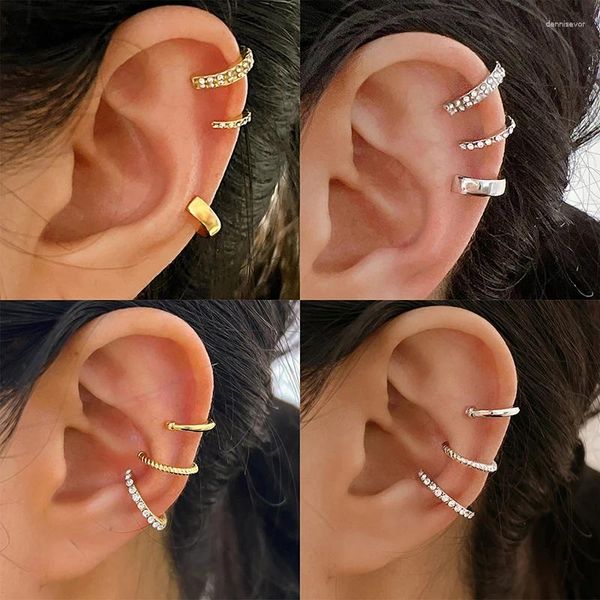 Pendientes de tuerca para mujer, 3 uds., delicados Clips para las orejas de circón, brazalete de cristal sin perforación, Clip de cartílago falso, joyería