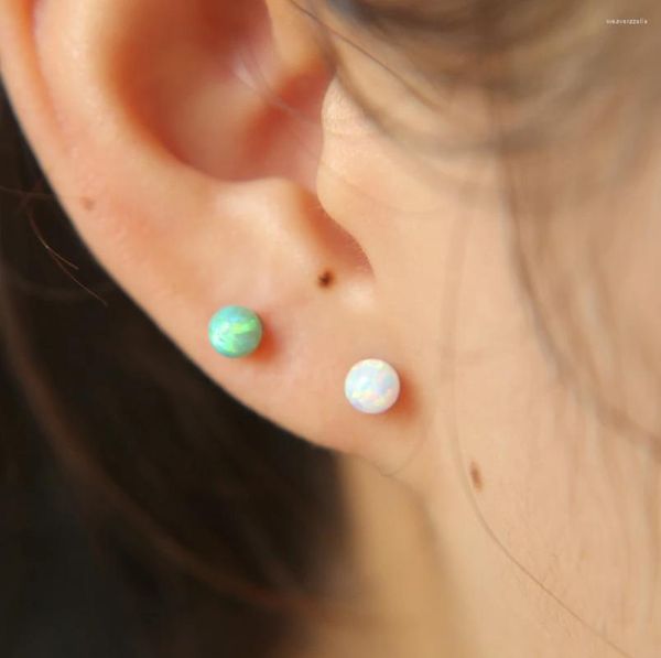 Aretes 4 colores 4 mm Pernos de bola redonda Verde Blanco Rojo Púrpura Cuenta de ópalo de fuego 925 Pasador de oreja de plata esterlina Pendiente 2023 de alta calidad