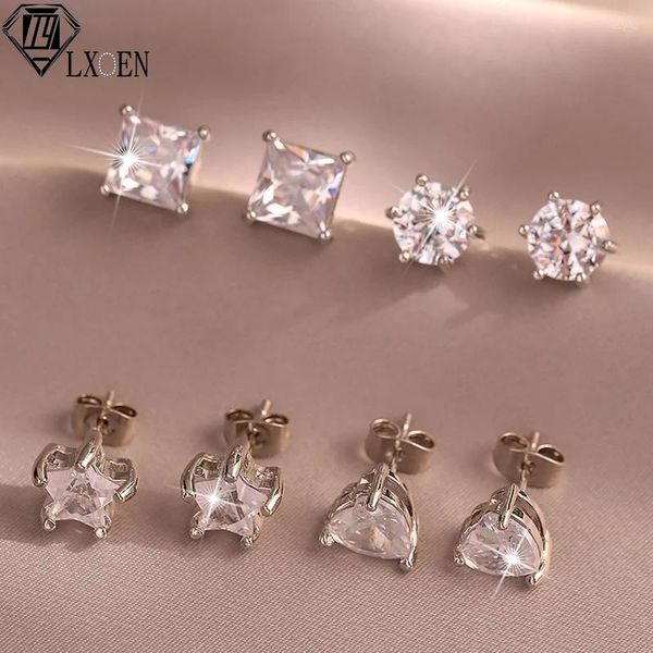 Boucles d'oreilles à clous 4 paire/ensemble, rondes, carrées, étoiles, cœur, zircone, décor pour femmes, fête, mariage, cadeau de rencontre