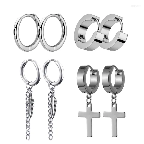 Boucles d'oreilles Punk en acier inoxydable, 4 paires, clous croisés pour hommes/femmes, faux bijoux gothiques de rue, cadeau