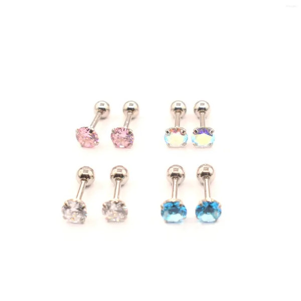 Boucles d'oreilles à tige, ensemble de 4 paires, anneaux d'oreilles ronds en cristal cubique de 5mm, bijoux de corps en acier Tragus