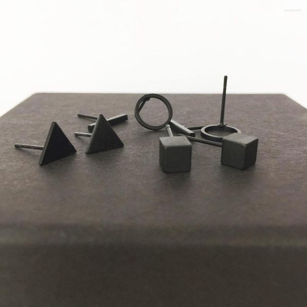 Boucles d'oreilles 4 paires/ensemble Simple alliage Triangle barre ronde ensemble pour femmes noir petit géométrique carré oreille manchette bijoux de mode