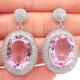 Boucles d'oreilles à tige 40x22 mm, grande pierre précieuse ovale, 16,7 g, bleu riche, violet, tanzanite, rose, kunzite, blanc, CZ, pour un usage quotidien, argent