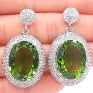 Oorknopjes 40x22mm Grote ovale edelsteen 16,7g Groene Peridot Londen Blauwe Topaas Witte CZ Voor Dagelijks gebruik Zilver