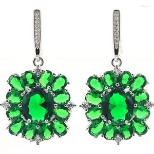 Pendientes de botón 42x22 mm Aniversario 11 g Verde Esmeralda Blanco CZ Mujer Uso diario Plata 925