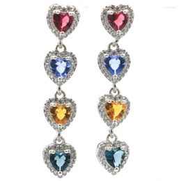 Boucles d'oreilles à tige 42x8mm Multi Couleur 6.1g Citrine Bleu Topaze Violet Tanzanite Tourmaline CZ Femme Quotidien Argent