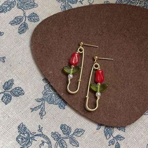 Boucles d'oreilles 43mm Style coréen tulipe boucle d'oreille femmes bijoux fourniture broche broche à la main goutte pour femmes oreille goujons fête cadeau 411