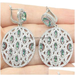 Boucles d'oreilles 45x25mm Luxe Big Heavy 12 6G Tanzanite Fire Rainbow Mystic Topaz CZ Femmes Mariage Sier Drop Livraison 202 Dhwlc