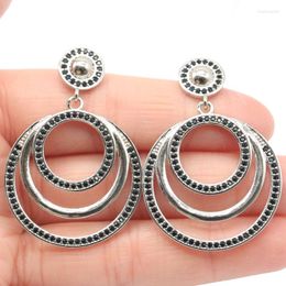 Boucles D'oreilles Tiges 45x31mm SheCrown Saphir Noir Créé De Coupe Fine Délicate Pour Soeur Argent