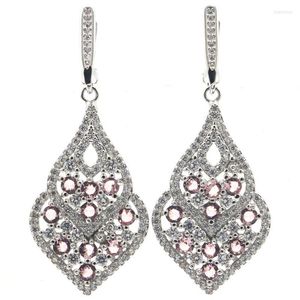 Pendientes De Botón 49x20mm Deslumbrante 9.1g Topacio Azul Londres Kunzita Rosa Circón Brillante Plata Para Mujer Gota