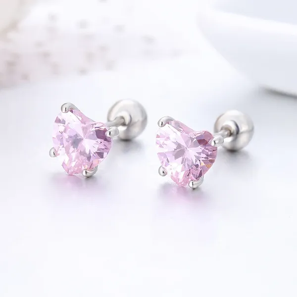 Pendientes de tuerca 4 colores lindo corazón de melocotón CZ piedra tornillo trasero para mujeres bebés niños niñas latón chapado en oro blanco piercing diseño de nicho