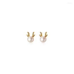 Boucles d'oreilles clous 4mm 7MM Petit REAL. 925 Sterling SIlver Fine Jewelry Shell Pearl Antlers Cerf Corne Ear-Bone C-G9783