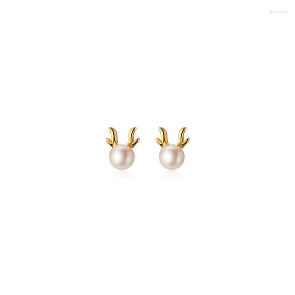 Aretes Pequeños 4mm 7MM REAL. Joyería fina de plata de ley 925, concha de perla, astas, cuerno de ciervo, hueso del oído, C-G9783