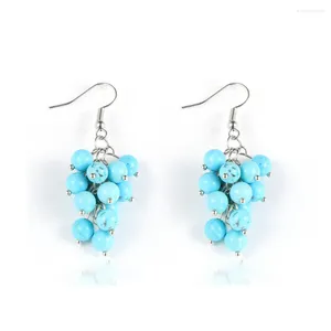 Boucles d'oreilles à tige 4mm, bleu naturel, Turquoise, grappe de raisin, pierres précieuses rondes, crochet en argent