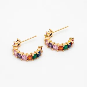 Boucles d'oreilles à tige 4 pièces, crochets de boucles d'oreilles pavés en CZ colorés, fils d'oreilles en laiton plaqué or de 18mm pour la fabrication de bijoux, résultats de bricolage (GB-1384)