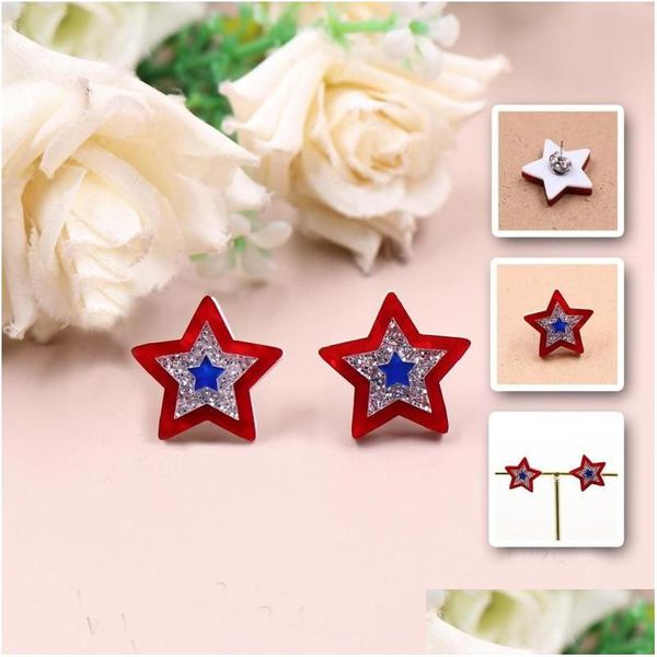 Boucles d'oreilles 4e de Jy acrylique patriotique rouge blanc bleu drapeau américain étoile bling pour femmes
