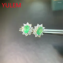 Boucles d'oreilles à goujons 4x6 mm Natural Emerald 925 Boucle d'oreille en argent pour les femmes Sterling Gift Mignon Prévenir les allergies Fine Bijoux