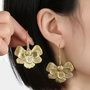 Boucles d'oreilles à clous pour femmes, 5.2x3.6CM, grande fleur élégante, en acier inoxydable, couleur or 18K, bijoux de pâtisserie, cadeau