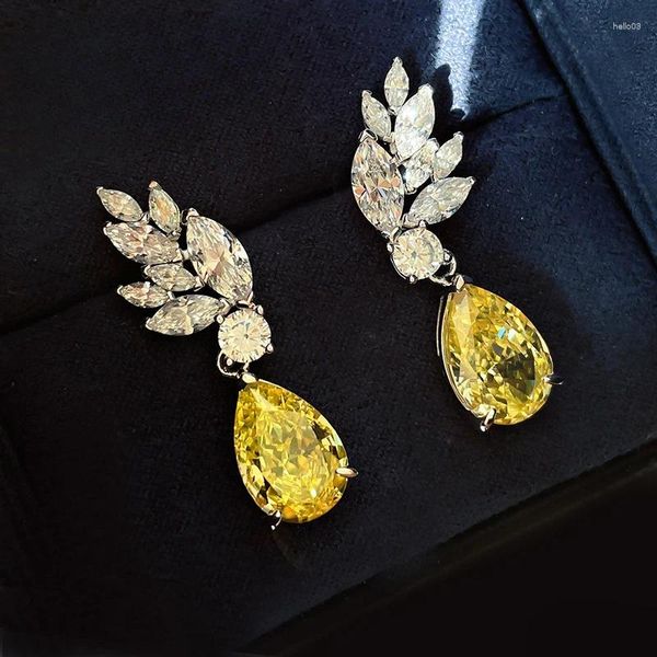 Boucles d'oreilles à tige en argent sterling 925 5 carats, diamant jaune artificiel étincelant, tendance, goutte d'eau de haute qualité, bijoux de mariage, vente en gros