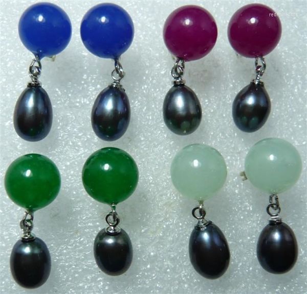 Boucles d'oreilles à tige 5 couleurs en gros bleu/violet/vert/vert clair/rouge jade et goutte d'eau coquille noire perle 5.29