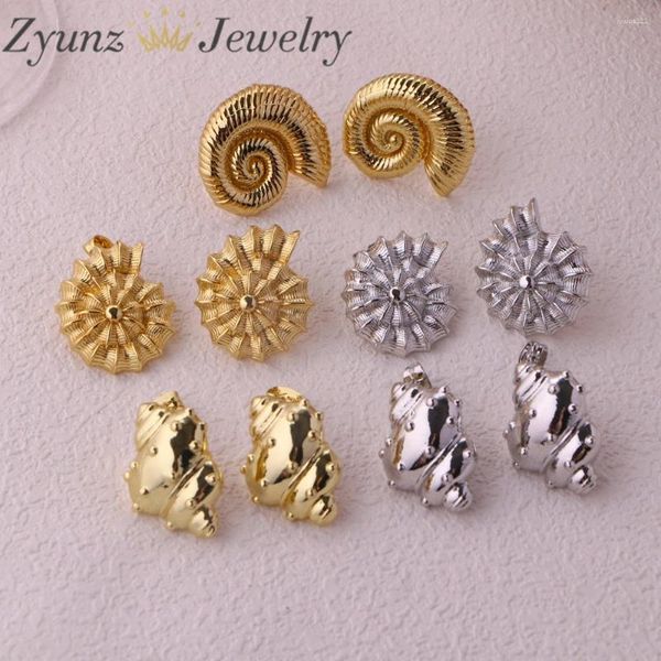 Pendientes de tachuelas 5 pares Gold Chunky Conch Metal Texture Joyería geométrica fina pulida