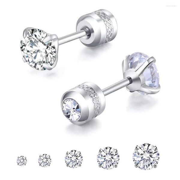 Lot de 5 paires de boucles d'oreilles à tige 4-8 mm en acier inoxydable hypoallergénique avec zircone cubique vissées pour femmes et hommes