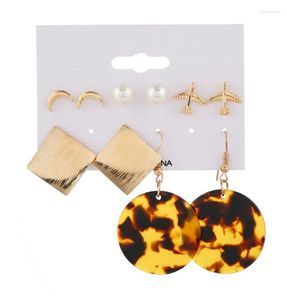 Stud -oorbellen 5 paren/set Koreaanse stijl Spray Paint Aircraft Pearl Moon Gold For Women Summer Elegante zoete sieraden