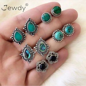 Stud -oorbellen 5 paren/set vintage zwarte groene steen set voor vrouw kristal zilveren kleur geometrische oorrang sieraden boucle brincos