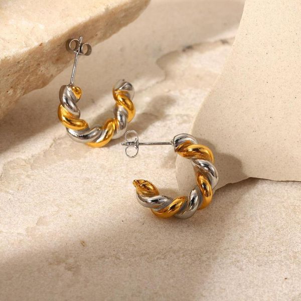 Pendientes de sementales 5 pares de acero inoxidable Twine Gold Gold Silver Color de moda geométrica Joyería Huggie para mujeres