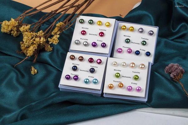 Boucles d'oreilles à tige, 5 paires, perles naturelles, bouton, vente en vrac, semaine