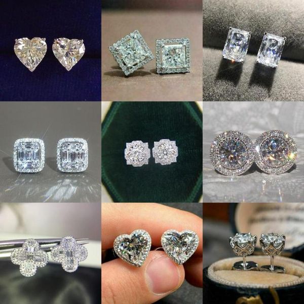 Pendientes de tuerca de 58 estilos, pendientes de diamantes de laboratorio a la moda, pendientes de plata de ley 925 para fiestas, bodas para mujeres y hombres, regalo de joyería de cumpleaños