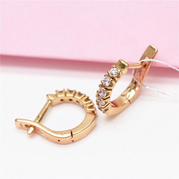 Pendientes de tuerca de oro púrpura 585 de 14 quilates con incrustaciones de rosa de cristal para mujer, luz Simple de lujo, exquisito encanto, regalo de joyería para vestido diario