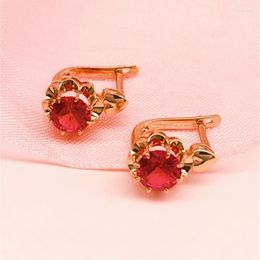 Boucles d'oreilles à tige 585 plaqué or violet 14K Rose incrusté de fleurs rubis pour femmes charme de luxe élégant boucle d'oreille bijoux de mariage cadeau